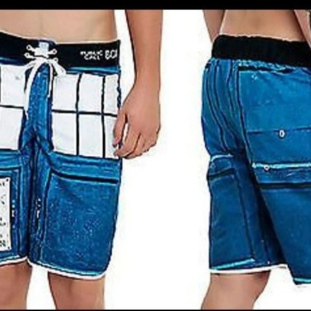 Doctor Who Mens Tardis Swim Board Shorts, Size XL, Blue Print